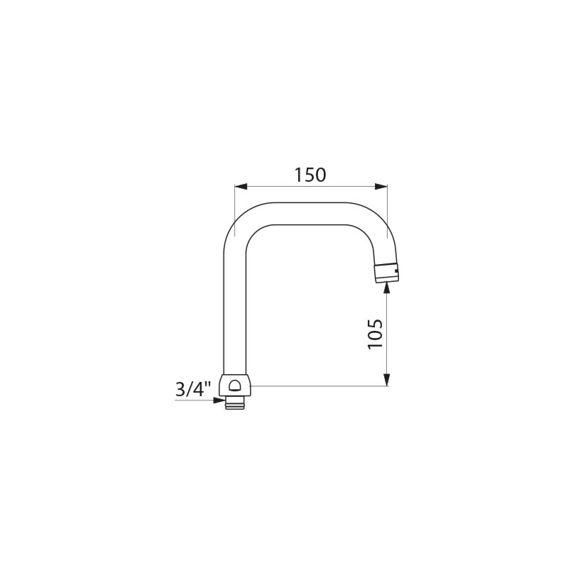 Delabie Draaibare bovenuitloop Ø22 H.105 L.150 met moer 3/4