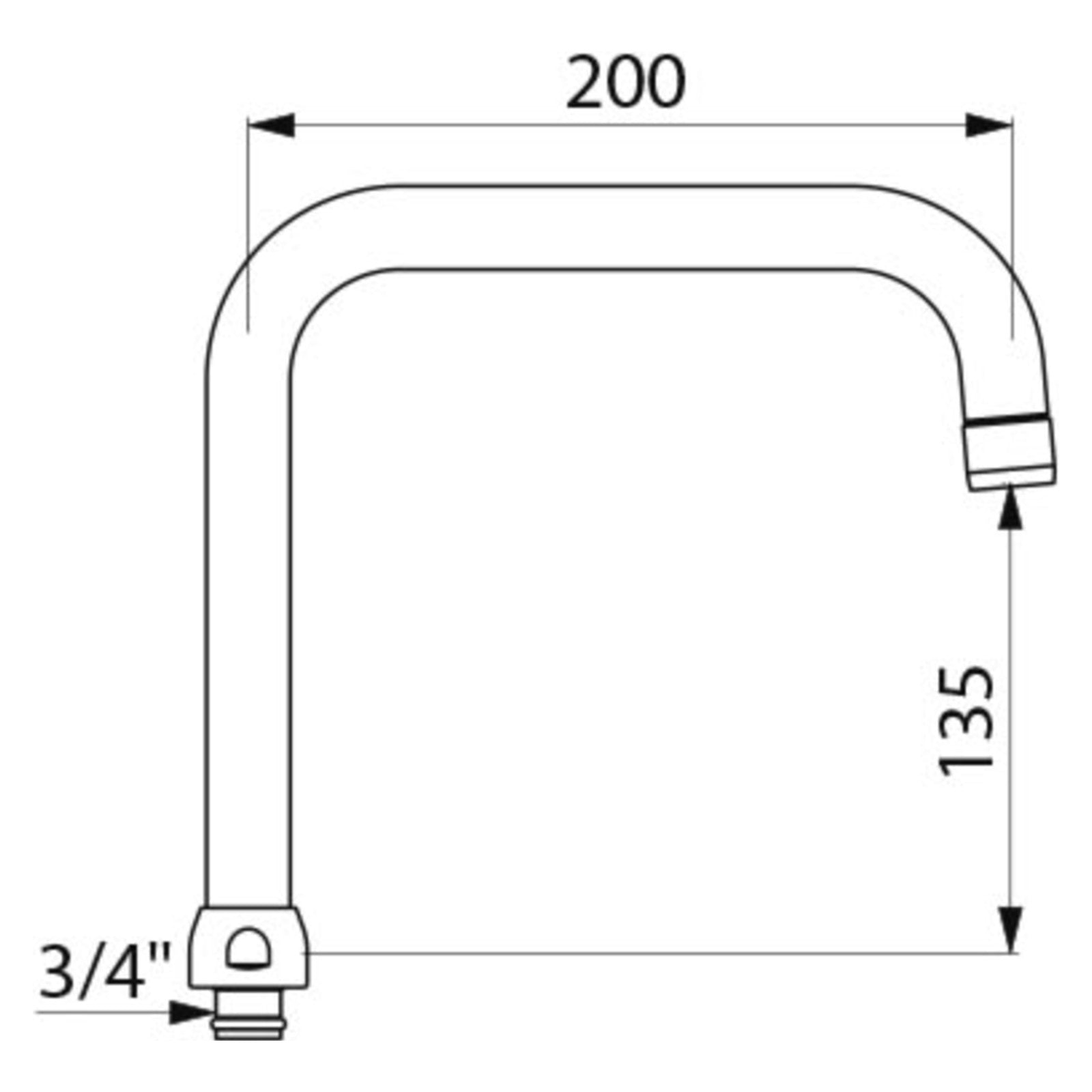 Delabie Draaibare bovenuitloop Ø22 H.135 L.200 met moer 3/4