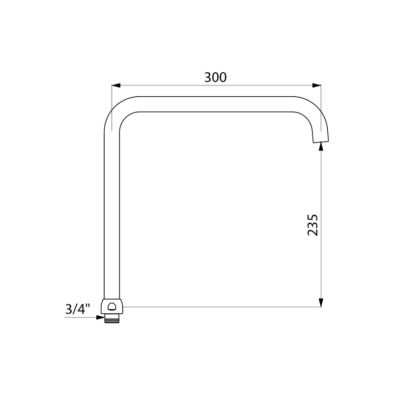 Delabie Draaibare bovenuitloop Ø22 H.235 L.300 met moer 3/4
