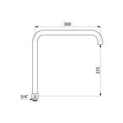 Delabie Draaibare bovenuitloop Ø22 H.235 L.300 met moer 3/4