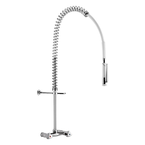 Delabie Voorspoelkraan muurmodel hartafstand 150 mm zonder tapkraan, rvs met witte sproeier