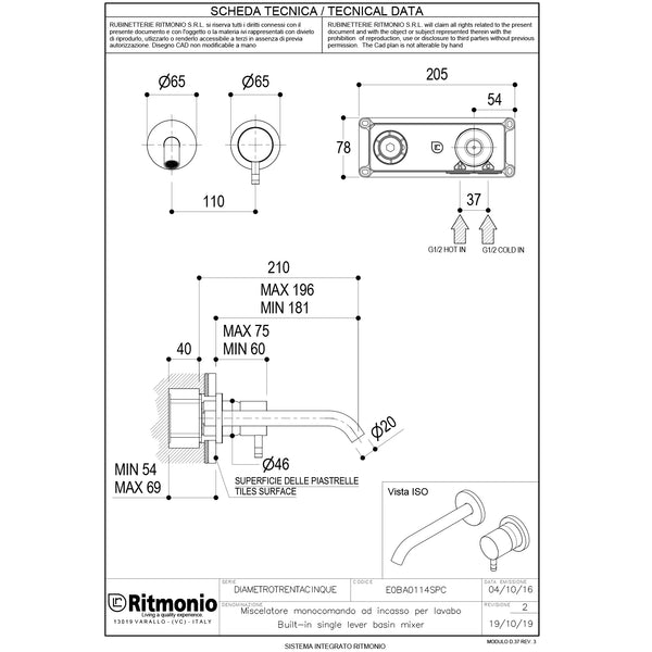 Ritmonio Diametro35-S Washbasin tap low 127mm