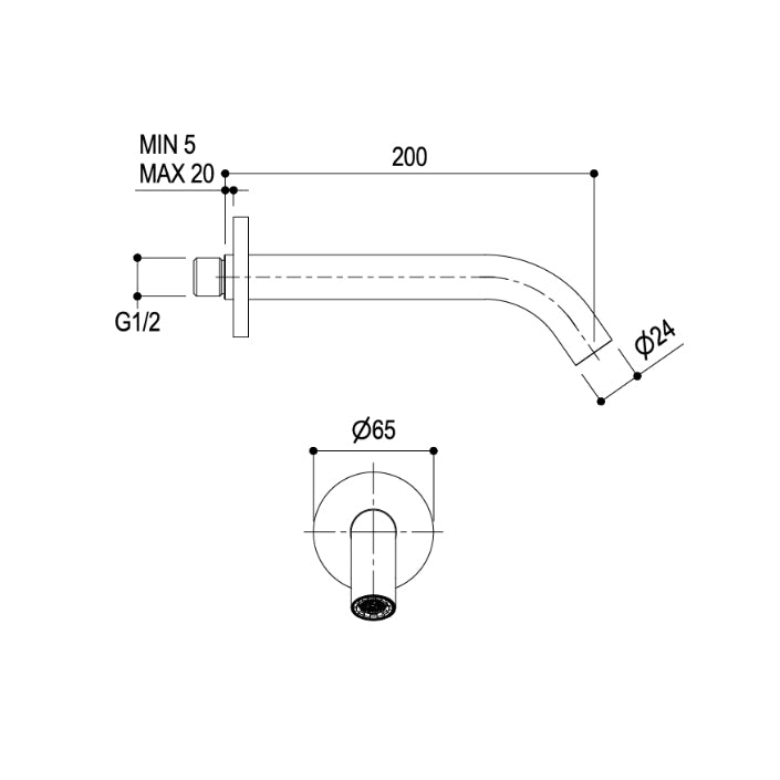 Ritmonio Messing 1/2 Baduitloop 24mm wand 200mm E0BA0155H3C