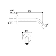 Ritmonio Messing 1/2 Baduitloop 24mm wand 200mm E0BA0155H3C