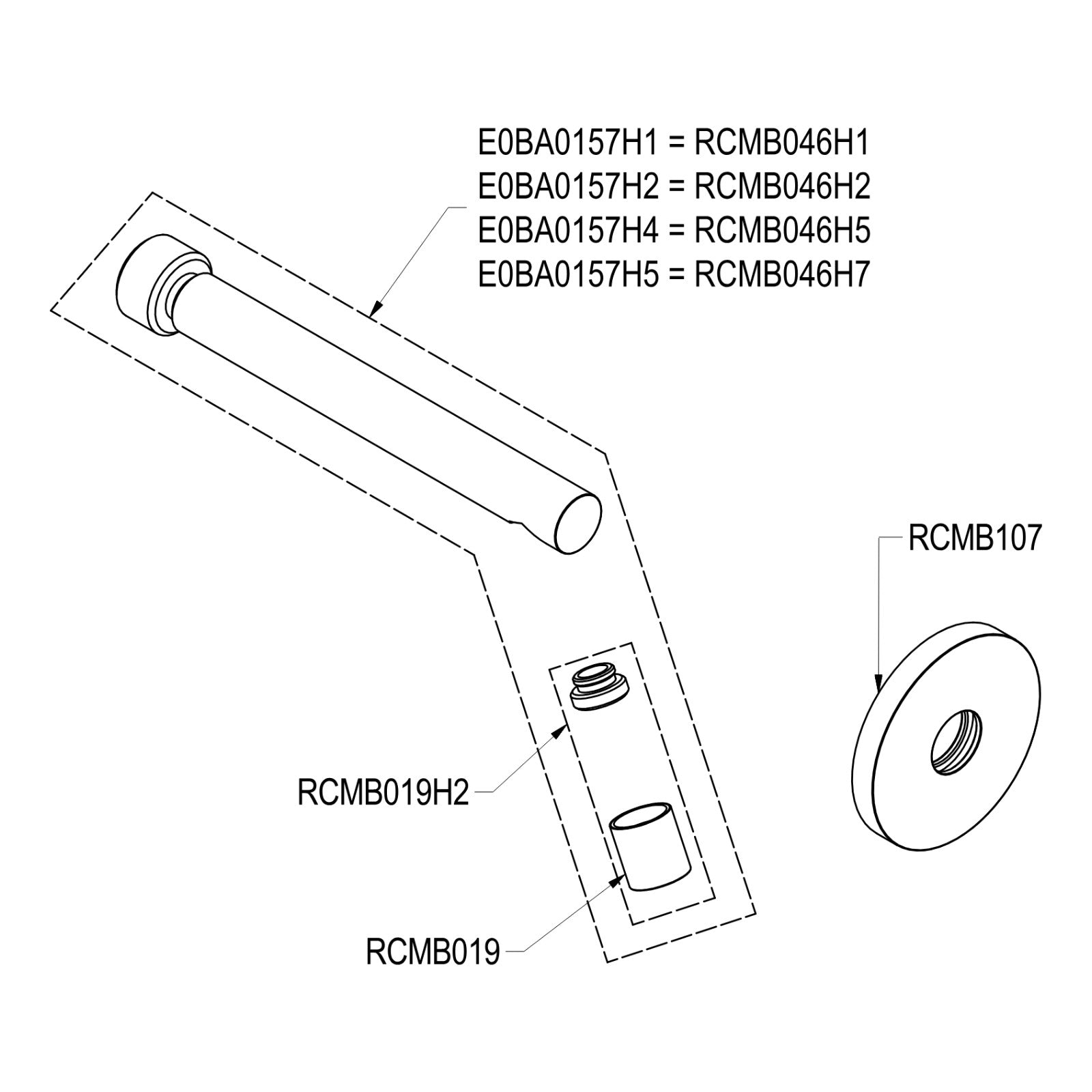Onderdelentekening Ritmonio wanduitloop E0BA0157H1/H2/H4/H5