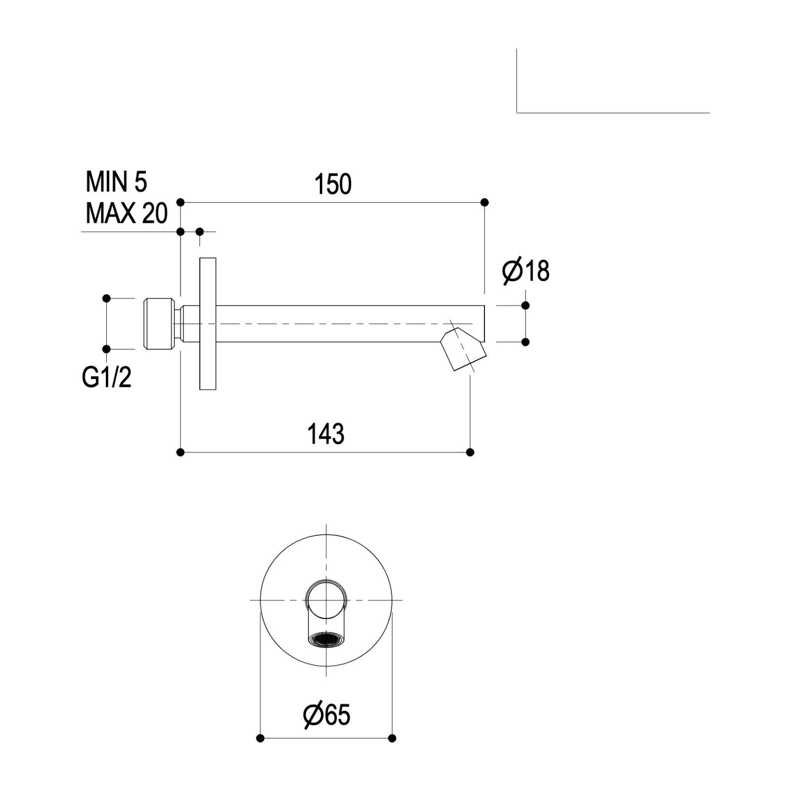 Maattekening Ritmonio wanduitloop E0BA0157H1 143mm