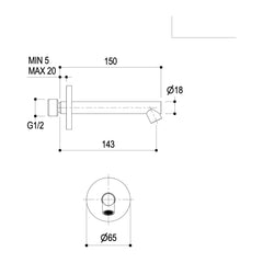 Maattekening Ritmonio wanduitloop E0BA0157H1 143mm