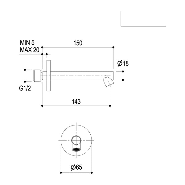 Maattekening Ritmonio wanduitloop E0BA0157H1 143mm