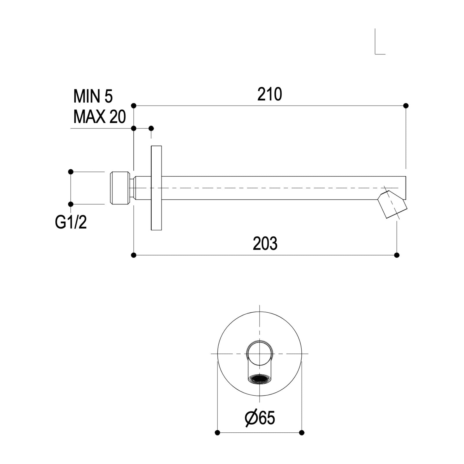 Maattekening Ritmonio wanduitloop E0BA0157H2 203mm