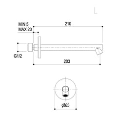 Maattekening Ritmonio wanduitloop E0BA0157H2 203mm