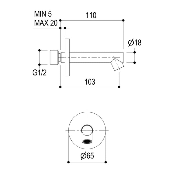 Maattekening Ritmonio wanduitloop E0BA0157H4 103mm