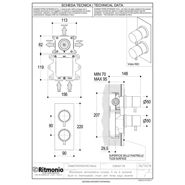 Ritmonio Diametro35-S Washbasin tap low 127mm