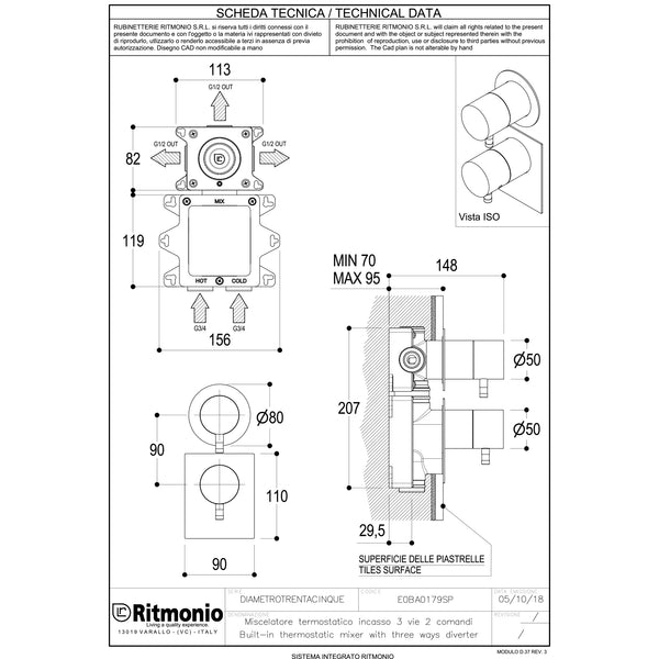 Ritmonio Diametro35-S Washbasin tap low 127mm