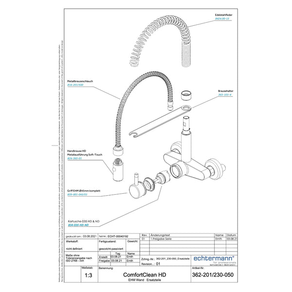 Echtermann Comfort CLEAN wall model 1-lever low installation height stainless steel stainless steel