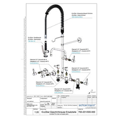Echtermann ECOSTAR voorspoeldouche 1-gats bladmodel zonder tussenkraan RVS 304 Artikel nummer 700-101/000