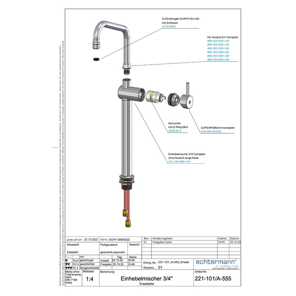 Echtermann Gastro 1-Lever column mixer 3/4