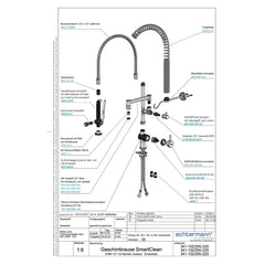 Echtermann Smart Clean voorspoeldouche 1-gats bladmodel 1-hendel met tussenkraan RVS Artikel nummer 341-102/200-225