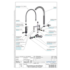 Echtermann Smart Clean voorspoeldouche wandmodel 1-hendel met tussenkraan RVS Artikel nummer 342-202/300-150
