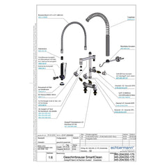 Echtermann Smart Clean voorspoeldouche 2-gats bladmodel 2-greeps met tussenkraan RVS Artikel nummer 345-204/250-175