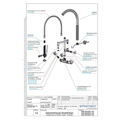Echtermann Smart Clean voorspoeldouche wandmodel 2-greeps met tussenkraan RVS Artikel nummer 346-202/200-140
