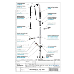 Echtermann Top Clean voorspoeldouche 1-gats bladmodel 2-greeps met tussenkraan hoog model RVS Artikel nummer 305-102/220-240/540