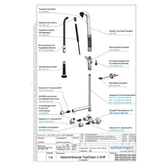 Echtermann Top Clean voorspoeldouche wandmodel 2-greeps met tussenkraan RVS Artikel nummer 306-202/02/220-050