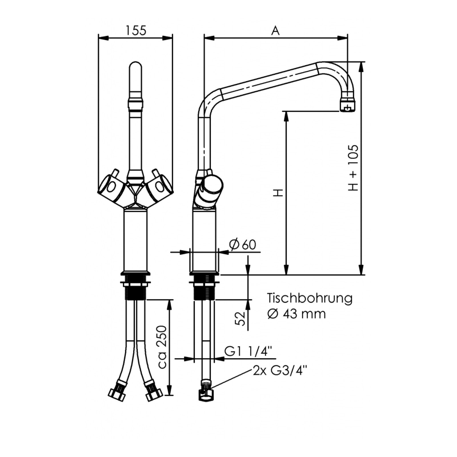 Echtermann Gastro 2-greeps mengkraan 3/4