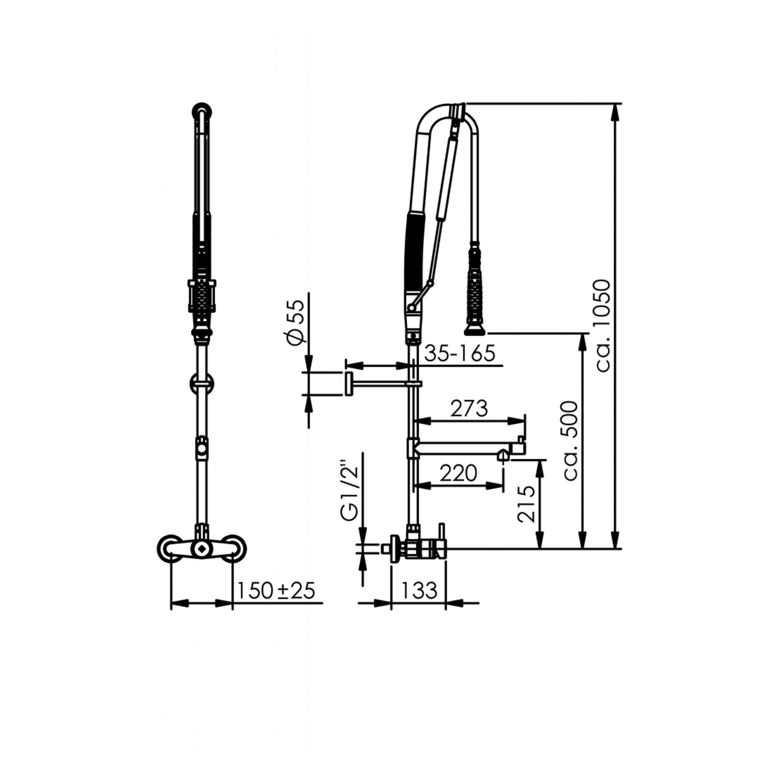 Echtermann Top Clean voorspoeldouche wandmodel 1-hendel met tussenkraan RVS Artikel nummer 302-202/220-215