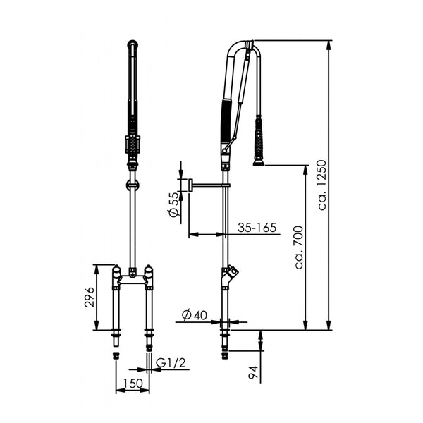 Echtermann Top Clean voorspoeldouche 2-gats bladmodel 2-greeps RVS Artikel nummer 305-202/000