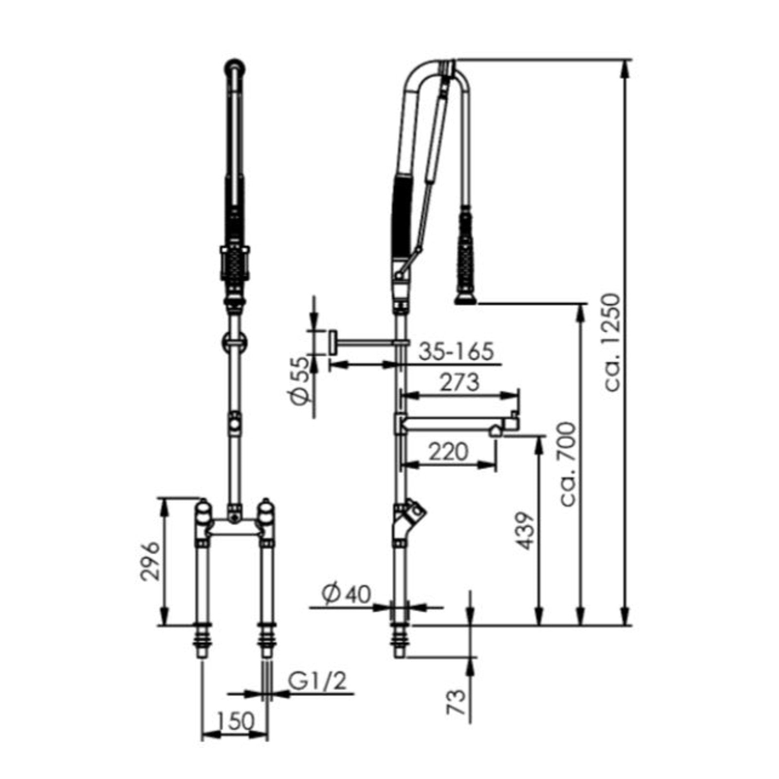 Echtermann Top Clean voorspoeldouche 2-gats bladmodel 2-greeps met tussenkraan RVS Artikel nummer 305-202/220-440