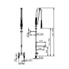 Echtermann Top Clean voorspoeldouche 2-gats bladmodel 2-greeps met tussenkraan laag model RVS Artikel nummer 305-204/220-245