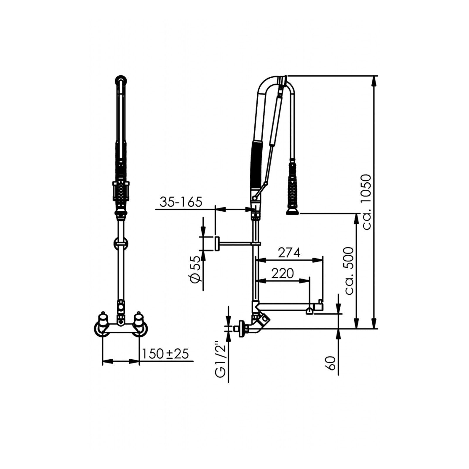 Echtermann Top Clean voorspoeldouche wandmodel 2-greeps met tussenkraan RVS Artikel nummer 306-202/270-060