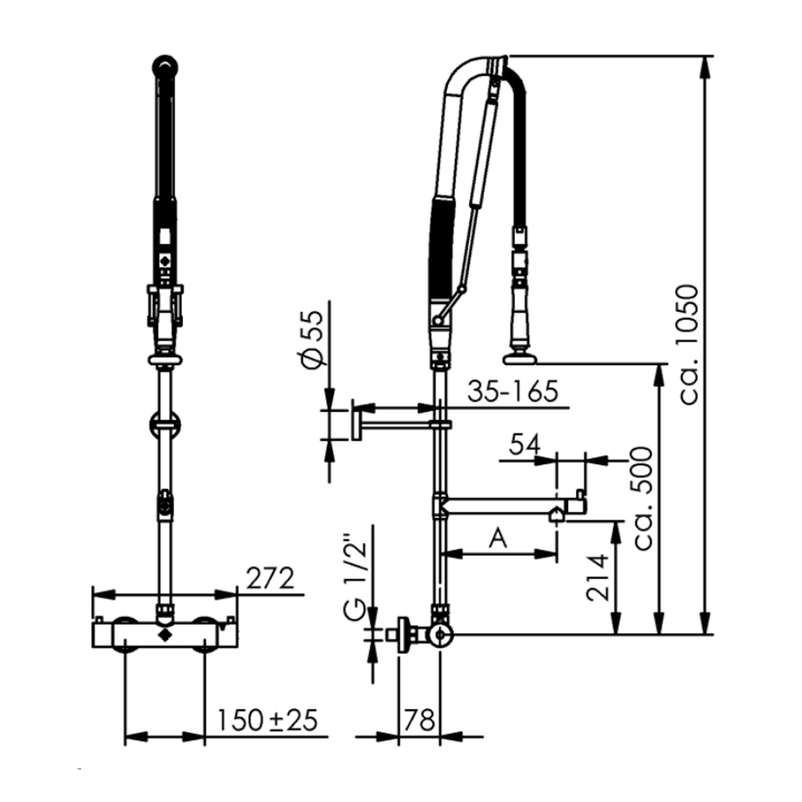 Echtermann Top Clean voorspoeldouche wandmodel met thermostaat en tussenkraan RVS Artikel nummer 310-202/220-215