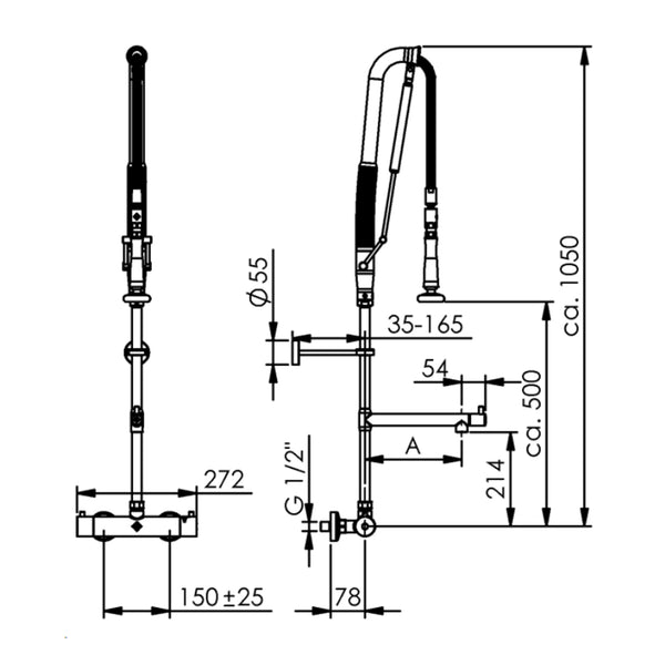 Echtermann Top Clean voorspoeldouche wandmodel met thermostaat en tussenkraan RVS Artikel nummer 310-202/220-215