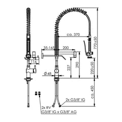Echtermann Smart Clean voorspoeldouche 1-gats bladmodel 1-hendel met tussenkraan RVS Artikel nummer 341-102/200-225