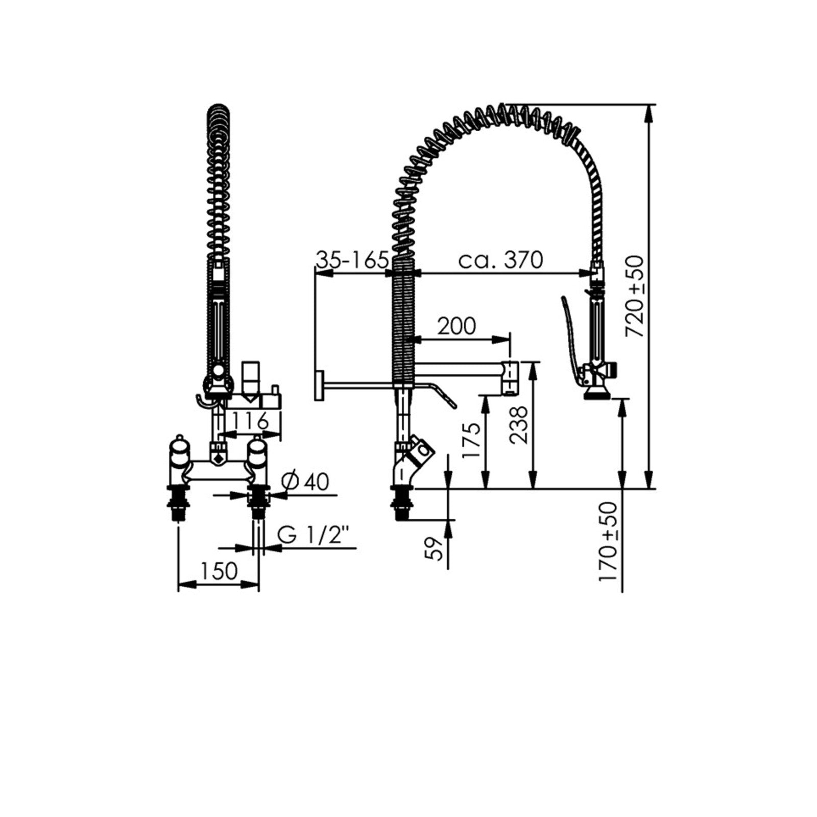 Echtermann Smart Clean voorspoeldouche 2-gats bladmodel 2-greeps met tussenkraan RVS Artikel nummer 345-204/200-175