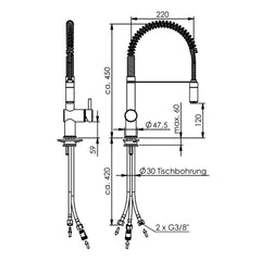 Echtermann Comfort Clean voorspoeldouche 1-gats bladmodel 1-hendel lage bouwhoogte lage druk RVS Artikel nummer 363-101/230-125