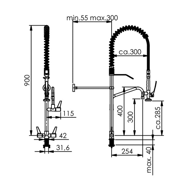 Echtermann EUROCLEAN 1-hole top model intermediate tap on stand Article number 6634.02