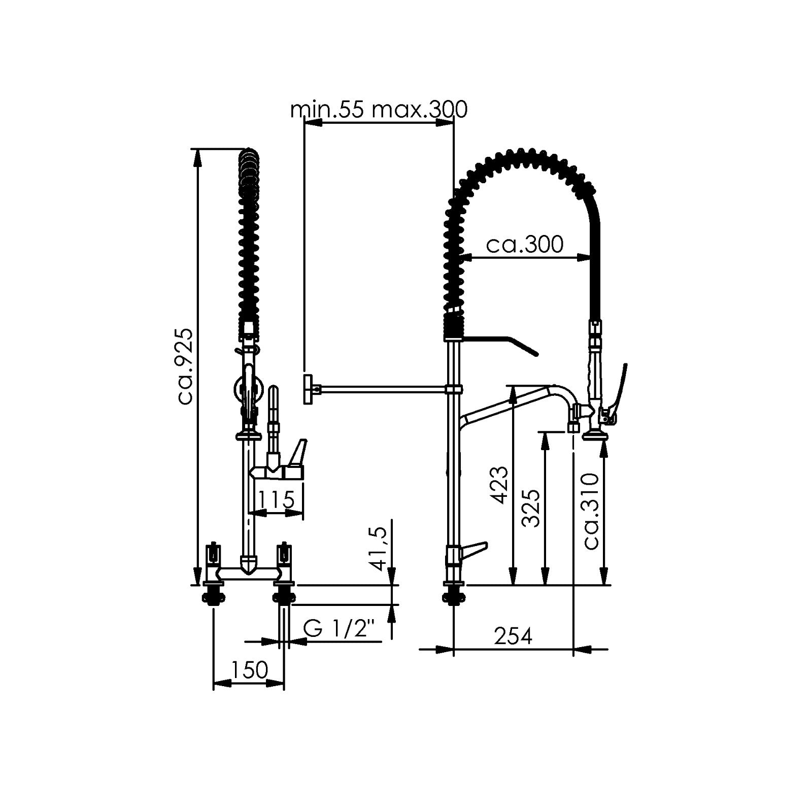 Echtermann ECOSTAR voorspoeldouche 2-gats bladmodel met tussenkraan RVS 304 Artikel nummer 700-201/255-325