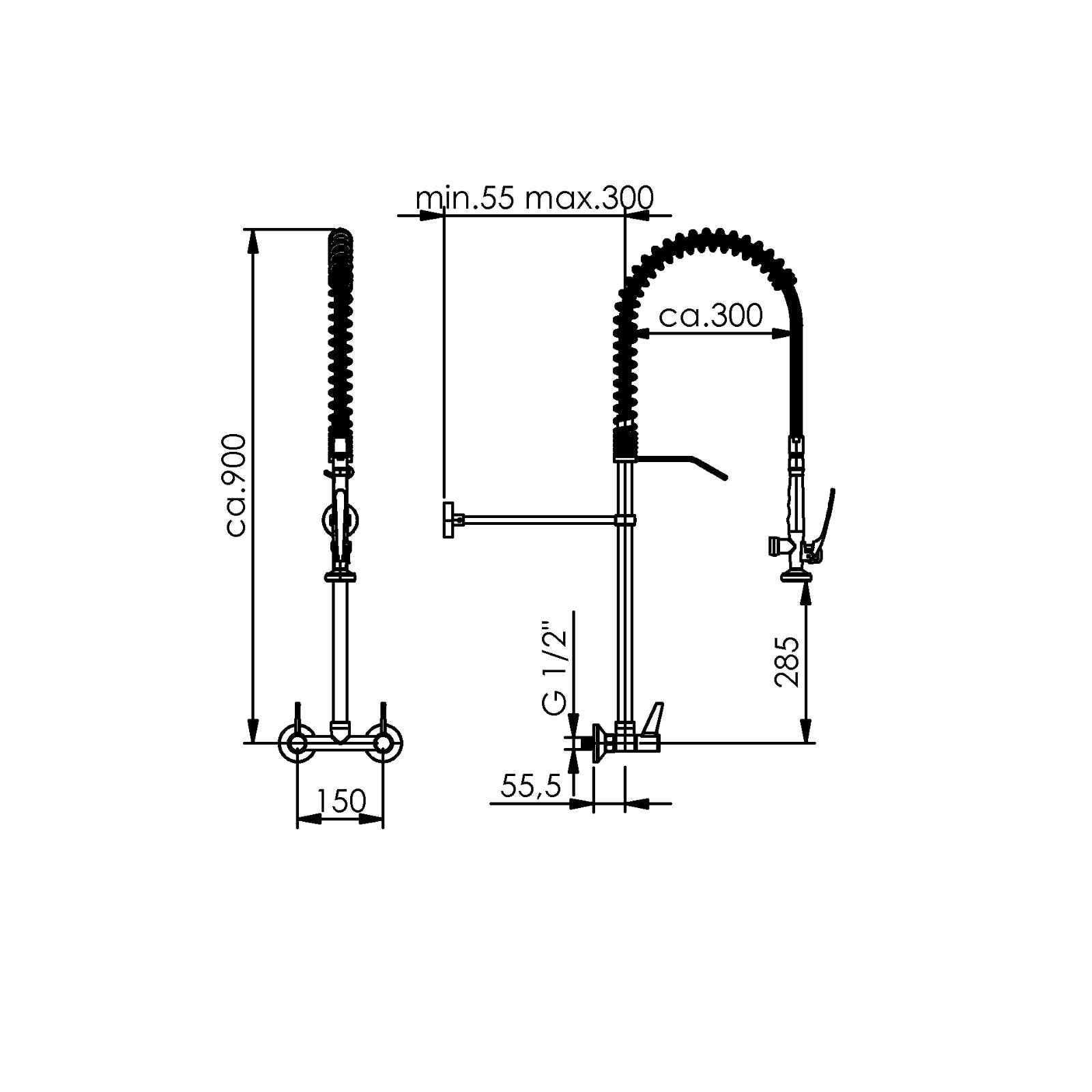 Echtermann ECOSTAR voorspoeldouche wandmodel zonder tussenkraan RVS 304 Artikel nummer 701-201/000