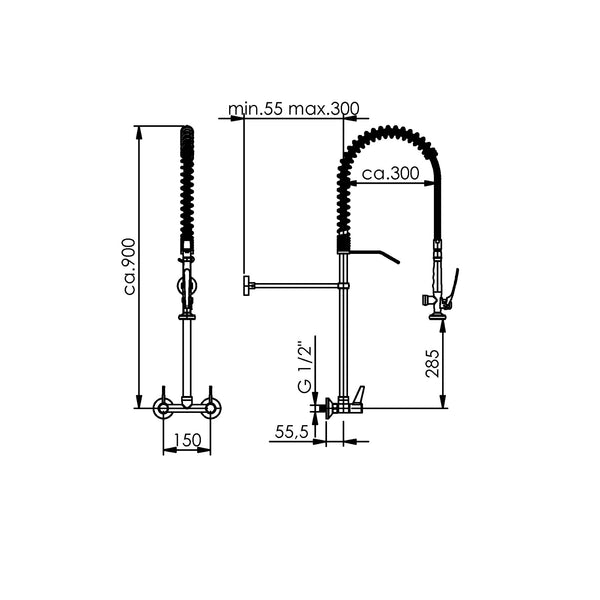 Echtermann ECOSTAR voorspoeldouche wandmodel zonder tussenkraan RVS 304 Artikel nummer 701-201/000