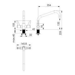 Echtermann ECOSTAR 2-greeps mengkraan 1-gats met draaibare uitloop A=254mm H=132mm RVS 304 Artikel nummer 720-101/255-130