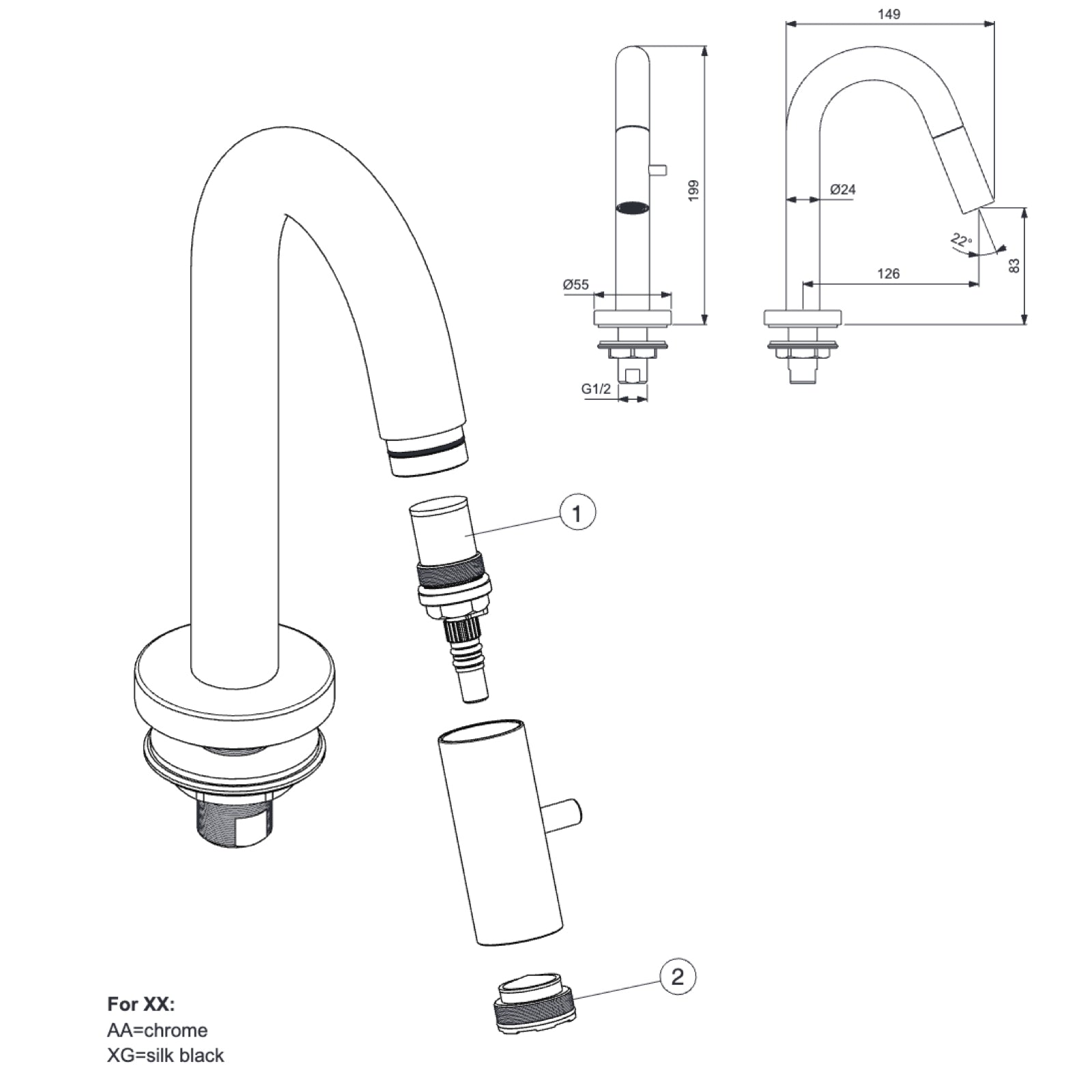 Ideal Standard Stream toiletkraan 125mm