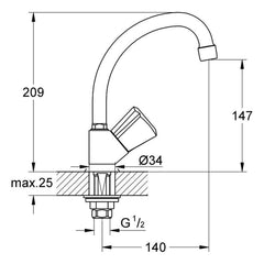 Maattekening Grohe Costa Trend toiletkraan