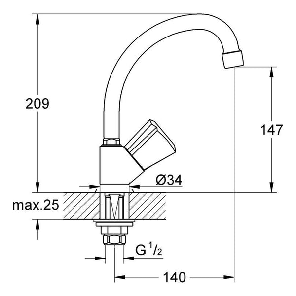 Maattekening Grohe Costa Trend toiletkraan