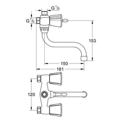 Maattekening Grohe Costa Trend douchemengkraan