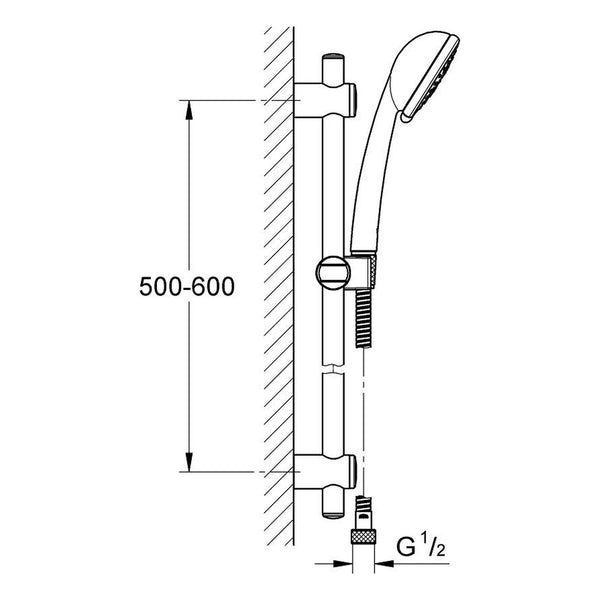 Maattekening Grohe Vitalio Trend 90 doucheset 2 straalsoorten