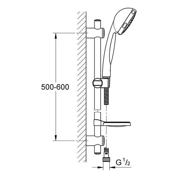 Maattekening Grohe Vitalio Trend Plus 100 doucheset 3 straalsoorten