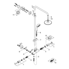Onderdelentekening Grohe Vitalio System 180 douchesysteem met thermostaatkraan 2008–2010
