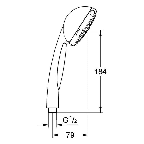 Maattekening Grohe Vitalio Comfort 100 handdouche 3 straalsoorten
